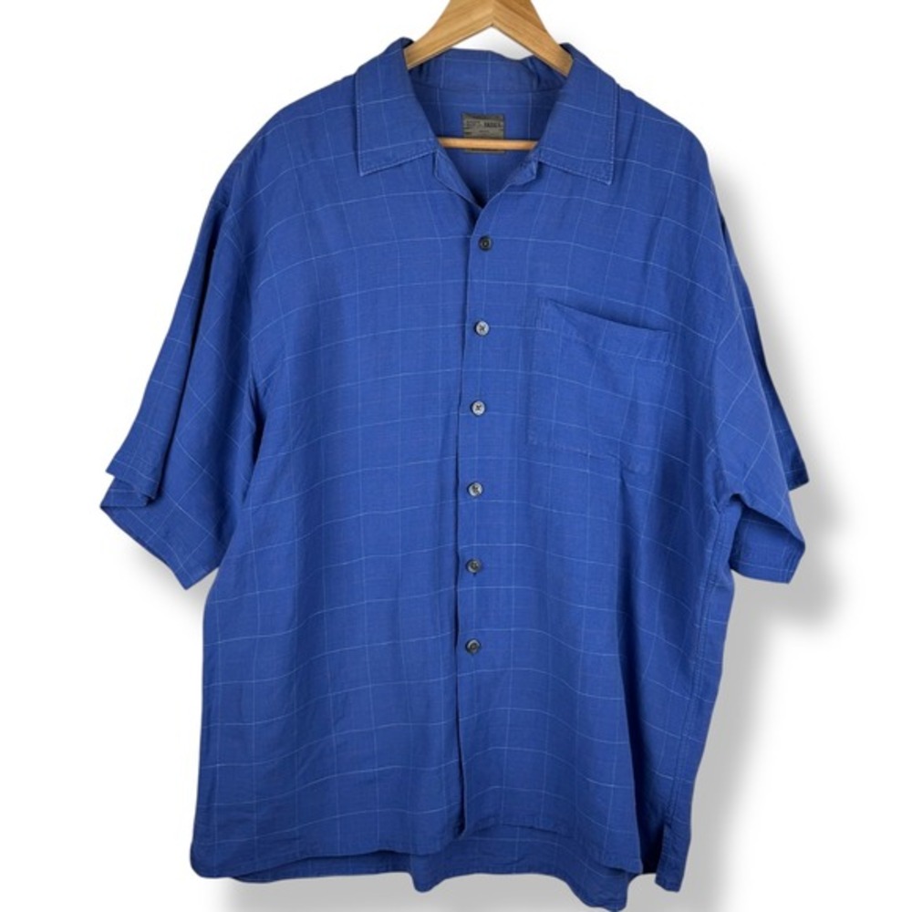 Scott‎ Barber Blue Linen Blend Windowpane Top Mens Size XL Button Resort Preppy